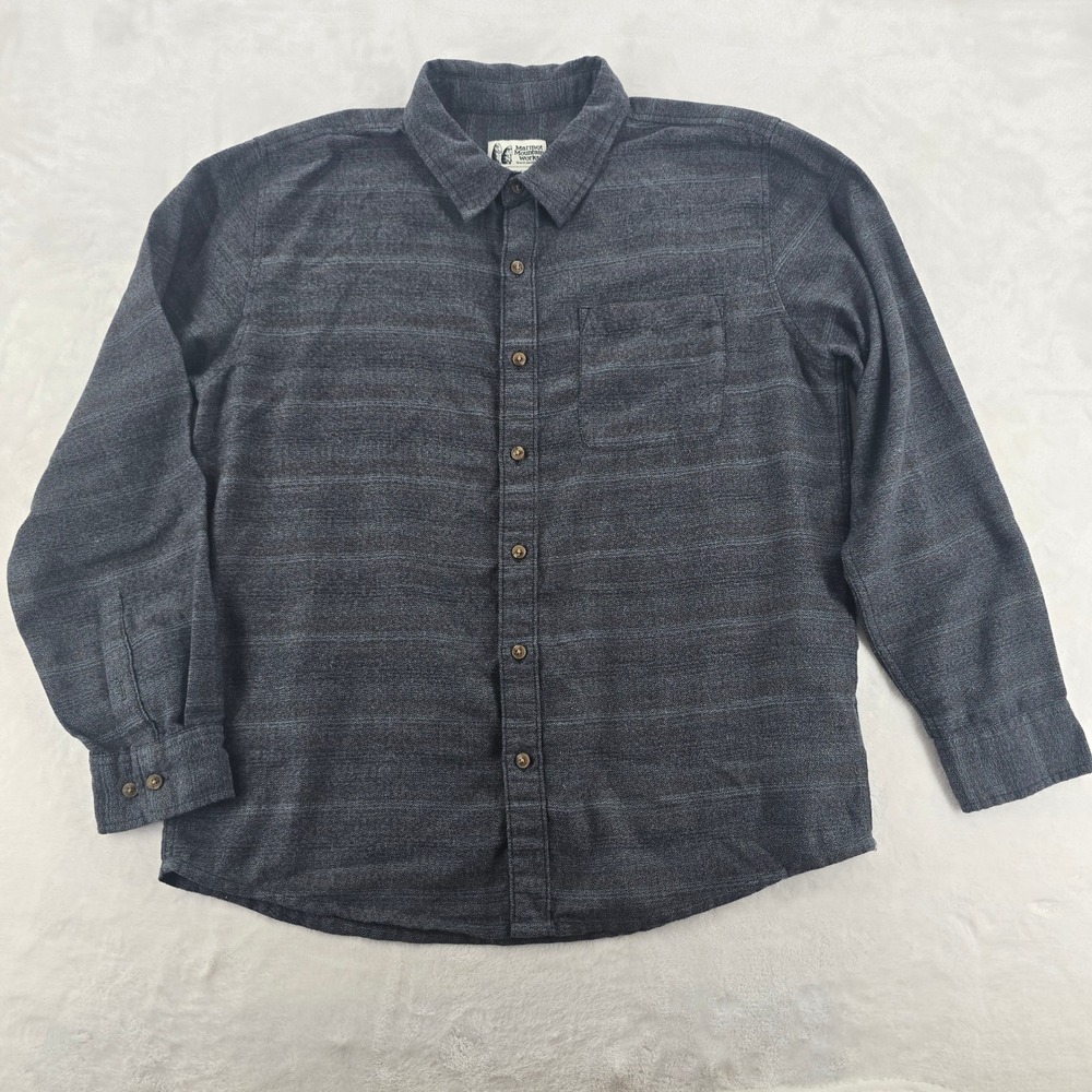 Marmot Button Down Mens Large Flannel Charcoal Gray‎ Herringbone Stripe M14917